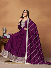Purple Art Silk Embroidered Flared Anarkali Gown With Bottom Dupatta